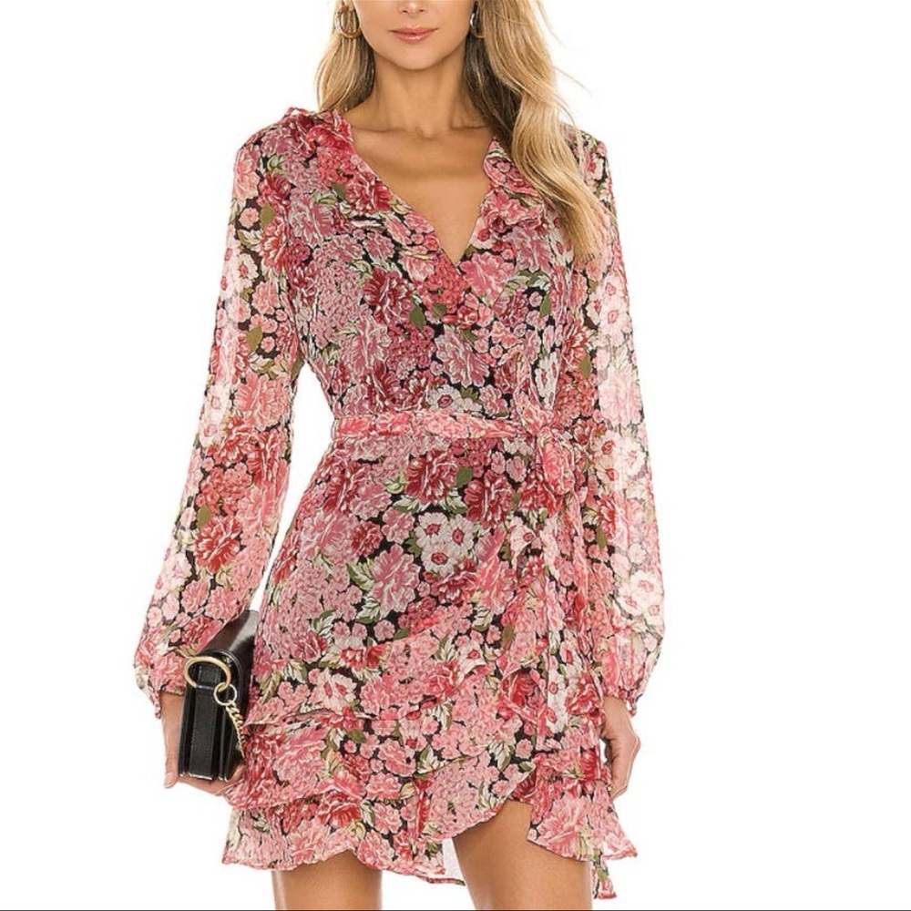 Bardot Pink Floral Ruffle Dress